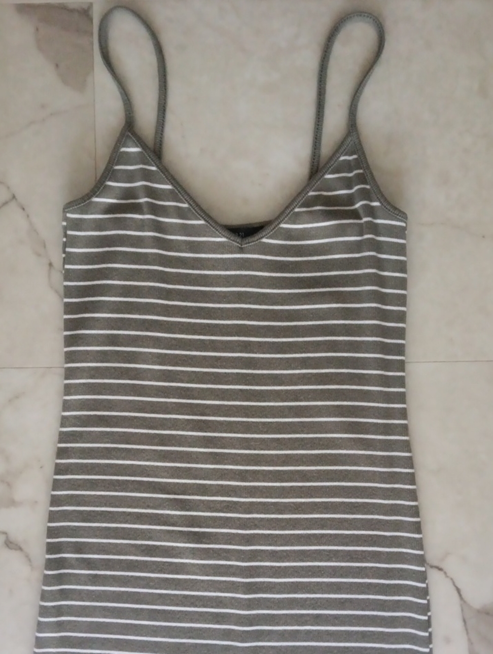 Forever 21 Gray & White Striped V-Neck Spaghetti Strap Tank